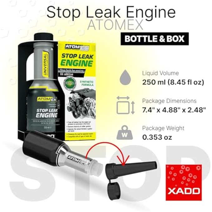 Xado ATOMEX STOP LEAK ENGINE OIL ADDITIVE SEALER (BOTTLE, 250 ML) - REPAIR GASKETS & SEALS TREATMENT - Image 2